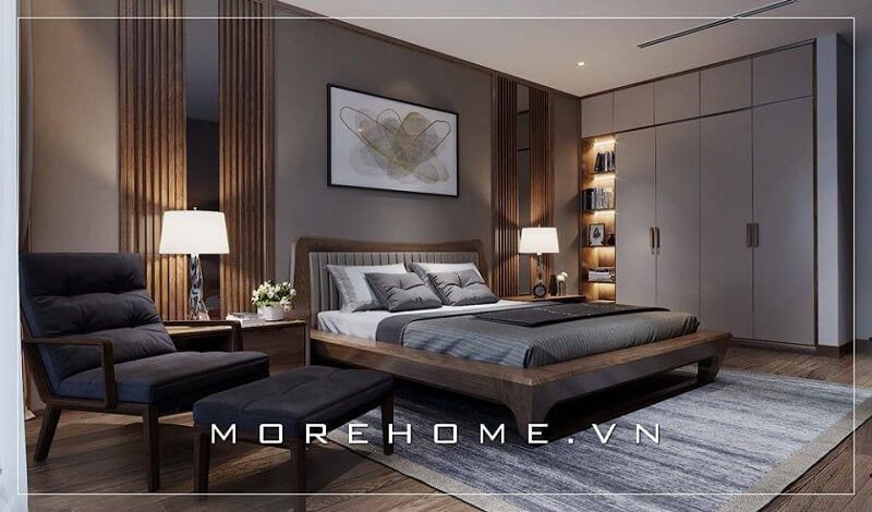 Mẫu thiết kế nội thất phòng ngủ hiện đại do MoreHome thiết kế mang đến nhiều cảm xúc cho mọi người khi chiêm ngưỡng với sự kết hợp hài hào của các muốn đồ nội thất, cách tranh trí độc đáo,bắt mắt