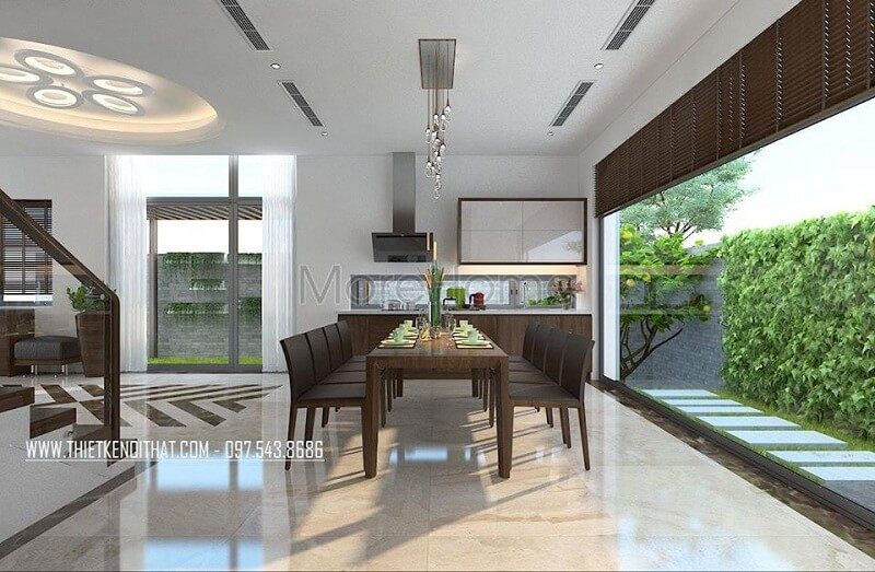 Thiết kế nội thất biệt thự hiện đại với bộ bàn ăn độc đáo mang đến không gian phòng ăn lí tưởng độc đáo