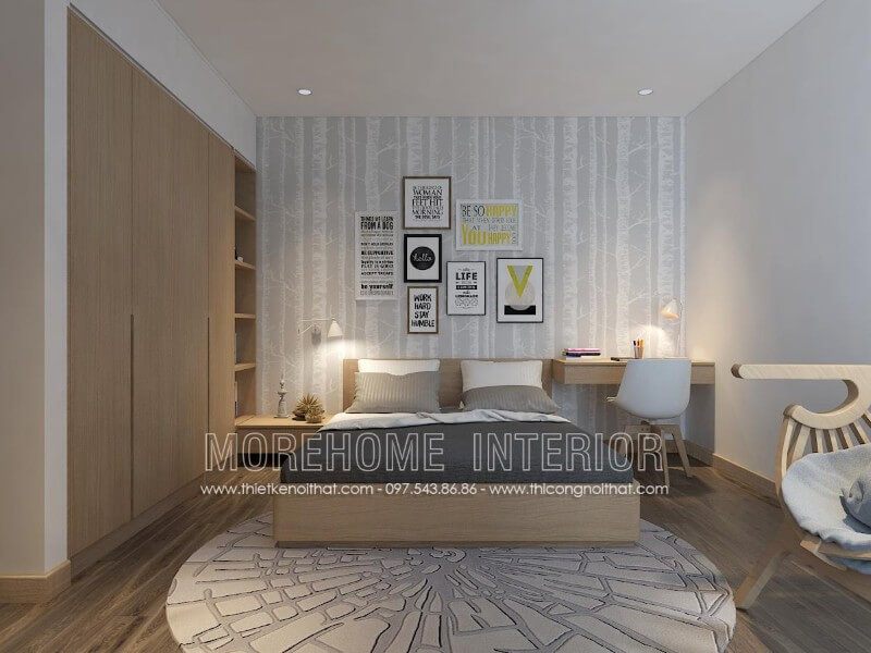 Mẫu giường ngủ gỗ công nghiệp với gam màu nhẹ nhàng tạo nên vẻ đẹp thanh lịch và trẻ trung cho không gian phòng ngủ.